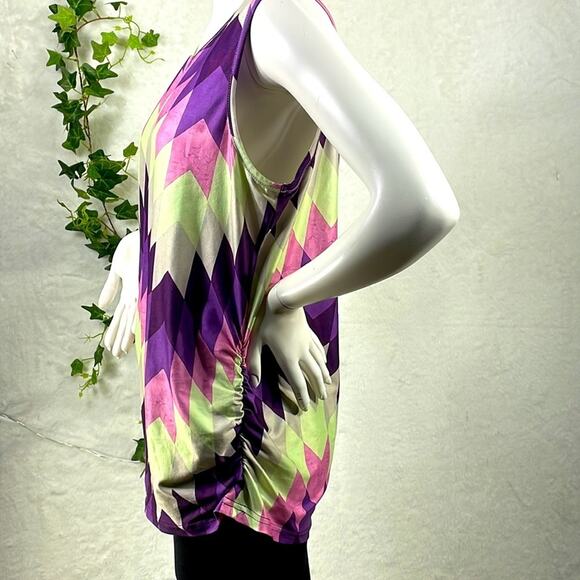 LOVEUDEAR 1XL Geometric Print Tank Top NWOT With Gathered Sides Stretchy Comf… - Picture 3 of 12